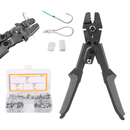 Wire Rope Crimping Tool with 150 Pcs 3 Size Double Barrel Ferrule Crimping Loop Sleeve Kit