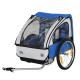 2 Seat Bike Trailer Bicycle wagon for Kids Child Steel Frame Safety Harness Seat Carrier Hitch Coupler Blue White 130 x 76 x 88 