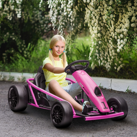 24V Electric Go Kart for Kids, Drift Ride-On Racing Go Kart with 2 Speeds, for Boys Girls Aged 8-12 Years Old, Pink