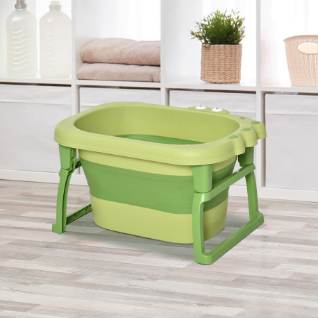 Baby Bath Tub for 0-6 Years Collapsible Non-Slip Portable with Stool Seat for Newborns Infants Toddlers Kids Crocodile Shape Gre