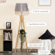 Natural Wood Tripod Floor Lamp Light E27 Base Bedroom Living Room Fabric Shade Storage Shelf Foot Switch, 156cm, Grey