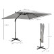 Outsunny 2.7 x 2.7 m Cantilever Parasol, Square Overhanging Umbrella with Cross Base, Crank Handle, Tilt, 360° Rotation and Alum