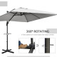 Outsunny 2.7 x 2.7 m Cantilever Parasol, Square Overhanging Umbrella with Cross Base, Crank Handle, Tilt, 360° Rotation and Alum