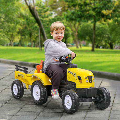 Pedal Go Kart, Kids Ride on Tractor with Back Trailer, Shovel & Rake, Horn, Four Wheels Tractor Toy for Child Toddler