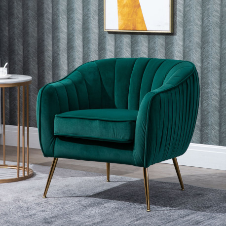 Velvet Tub chair, Luxury Accent Chair with Golden Metal Leg, Comfy Upholstered Armchair with Thick Padded Seat for Living Room, 