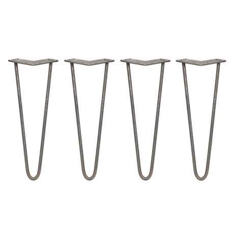 4 x 14" Hairpin Legs - 2 Prong - 10mm - Raw Steel