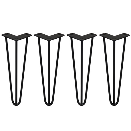 4 x 14" Hairpin Legs - 3 Prong - 10mm - Black