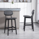 Set of Two Wooden Classic Bar Stools, with Faux Leather Seats - Black