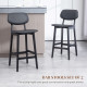 Set of Two Wooden Classic Bar Stools, with Faux Leather Seats - Black