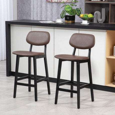 Bar Stools Set of 2, Contemporary Breakfast Bar Chairs, Faux Leather Upholstered Kitchen Stools with Backs and  Solid Wood Legs,