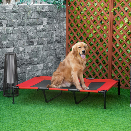 PawHut Raised Dog Bed Cooling Elevated Pet Cot with Breathable Mesh for Indoor Outdoor Use Red, XX Large, 122 x 92 x 23cm