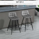 Set of 2 Bar Stools Velvet-Touch Dining Chairs Kitchen Counter Chairs    Fabric Upholstered seat with Metal Legs, Backrest, Grey