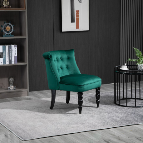 Velvet-Feel Wingback Accent Chair, with Wooden Legs - Green