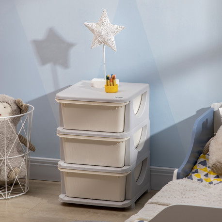 Three-Tier Kids Storage Boxes, with Three Drawers - White