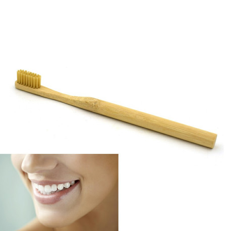 Eco Friendly Bamboo Round Handle Toothbrush Nylon Soft Hair Adult Reuseable Toothbrush - Brown