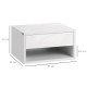 2 Pieces Bedside Table Wall Mounted Nightstand with Drawer and Shelf for Bedroom, 37 x 32 x 21cm, High Gloss White