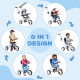 6 in 1 Tricycle for Kids with 5-point harness straps, Removable Canopy, Blue