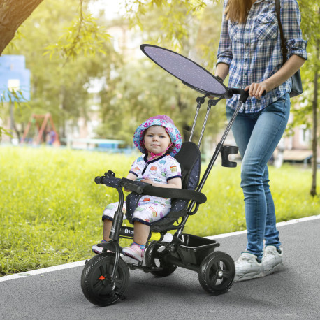 6 in 1 Tricycle for Kids with 5-point harness straps, Removable Canopy, Dark Blue