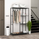 Steel Frame Clothes Storage Rack, with Shelves - Black