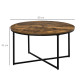 Round Coffee Table, Industrial Side Table with Metal Frame, Large Coffee Tables for Living Room, Bedroom, Rustic Brown