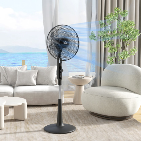 Three Mode Pedestal Fan, with Insect Repellant Box and LED Panel - Black