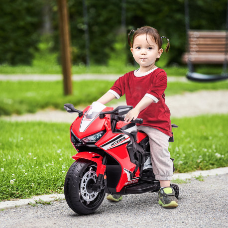 Electric Ride On Motorcycle with Headlights Music, 6V Battery Powered Kids Motorcycle Vehicle with Training Wheels, Play Toy Red