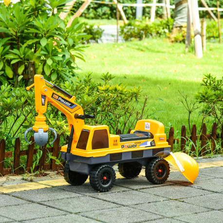 2 in 1 Ride on Excavator Digger No Power Detachable Digging Bucket and Grab Bucket Music Light for 2-3 Years Old