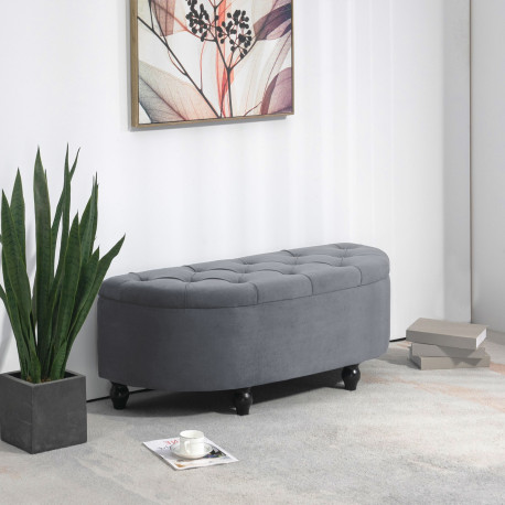 Velvet-Feel Half Circle Storage Ottoman - Dark Grey