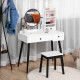 Dressing Table Set with Mirror and Stool, Vanity Makeup Table with 3 Drawers and Open Shelves for Bedroom, Living Room, White