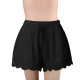 Womens Ladies Elastic Waist Drawstring Lace Hem Beach Shorts Pants Black - XL