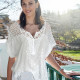 Plus Size Womens V Neck Lace Tops Shirt Ladies Summer Casual Blouse Pullover Tee - White 2XL