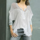 Plus Size Womens V Neck Lace Tops Shirt Ladies Summer Casual Blouse Pullover Tee - White 2XL