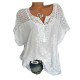 Plus Size Womens V Neck Lace Tops Shirt Ladies Summer Casual Blouse Pullover Tee - White 2XL