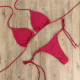 Women Halter Bikini Set Bra Top + Mini Triangle G-string Thong Swimwear Swimsuit Set - Wine Red