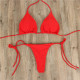 Women Halter Bikini Set Bra Top + Mini Triangle G-string Thong Swimwear Swimsuit Set - Wine Red