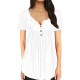 Lady Summer Tunic Tops Short Sleeve T-shirt Women Button Blouse Tee - White 2XL