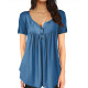 Lady Summer Tunic Tops Short Sleeve T-shirt Women Button Blouse Tee - Blue 4XL