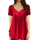 Lady Summer Tunic Tops Short Sleeve T-shirt Women Button Blouse Tee - Red 5XL