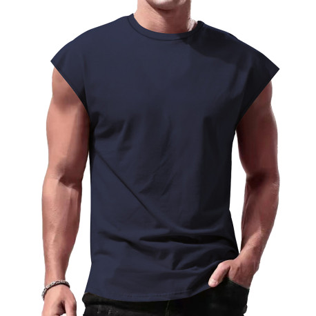 Mens Vest Tops Sleeveless Shirts T-Shirt Oversized Tee for Summer Gym Sports - Navy Size 2XL