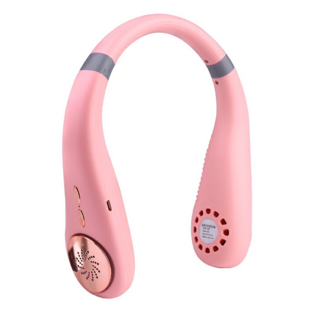 2400mAh with Lights Neckband Bladeless Lazy Fan Neck Hanging Cooler USB Rechargeable - Pink