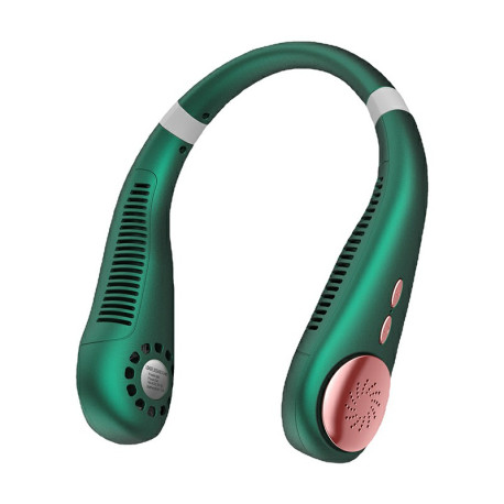 2400mAh with Lights Neckband Bladeless Lazy Fan Neck Hanging Cooler USB Rechargeable - Green