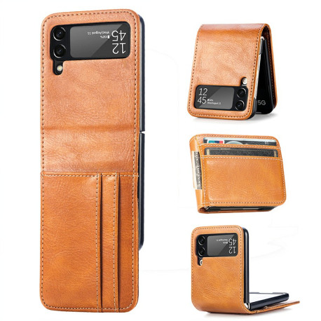 PU Leather Hybrid Hard PC Wallet Flip Case with Card Slots for Samsung Galaxy Z Flip 4 5G - Yellow