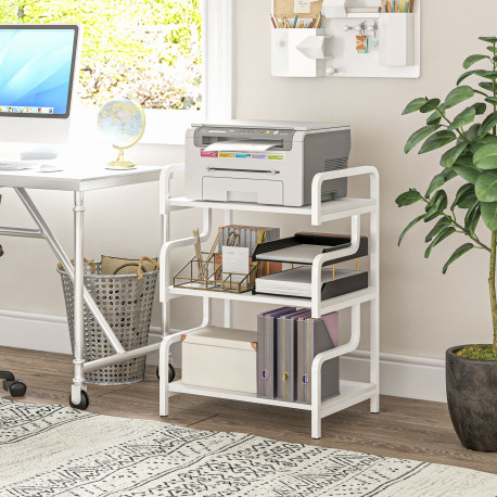 3-Tier Printer Stand with Storage Shelves, Printer Table, 55 x 40 x 77cm Printer Shelf for Home Office, Study, White