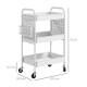 3-tier Storage Trolley on Wheels, Rolling Utility Serving Cart with 3 Mesh Baskets, 2 Hanging Boxes and 6 Hooks for Living Room,