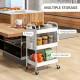 3-tier Storage Trolley on Wheels, Rolling Utility Serving Cart with 3 Mesh Baskets, 2 Hanging Boxes and 6 Hooks for Living Room,