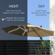 Outsunny 3(m) Adjustable Cantilever Parasol with Base, Solar LED Lights, Khaki