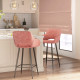 Set of Two Velvet-Feel Bar Stools - Pink