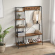 Clothes Rail, Metal Clothes Rack with Shoe Rack, 5 Tier Storage Shelves, 5 Side Hooks, Coat Stand for Bedroom, Living Room, Hall