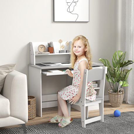 ZONEKIZ Two-Piece Kids Desk and Chair Set with Storage, for Ages 5-8 Years - Grey