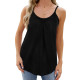 Women Camisole Built in Bra Pleated Vest Loose Fit Flowy Tank Top with Shelf Bra - Black XL